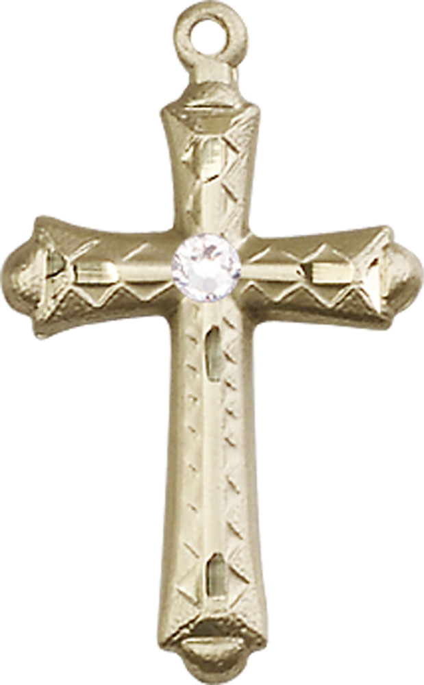 14kt Gold Cross Medal with a 3mm Crystal Swarovski stone