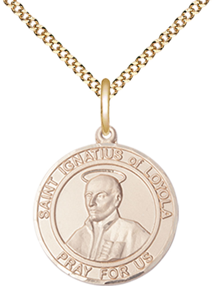 14kt Gold Filled Saint Ignatius of Loyola Pendant on a 18 inch Gold Plate Light Curb chain