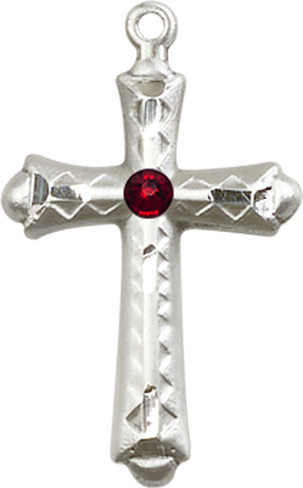 Sterling Silver Cross Medal with a 3mm Garnet Swarovski stone