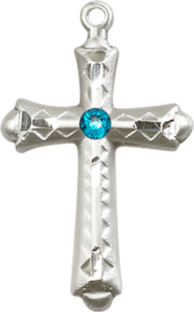 Sterling Silver Cross Medal with a 3mm Zircon Swarovski stone