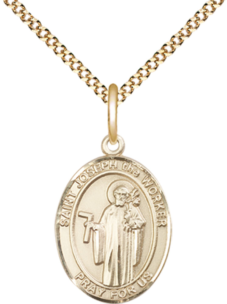 14kt Gold Filled Saint Joseph the Worker Pendant on a 18 inch Gold Plate Light Curb chain