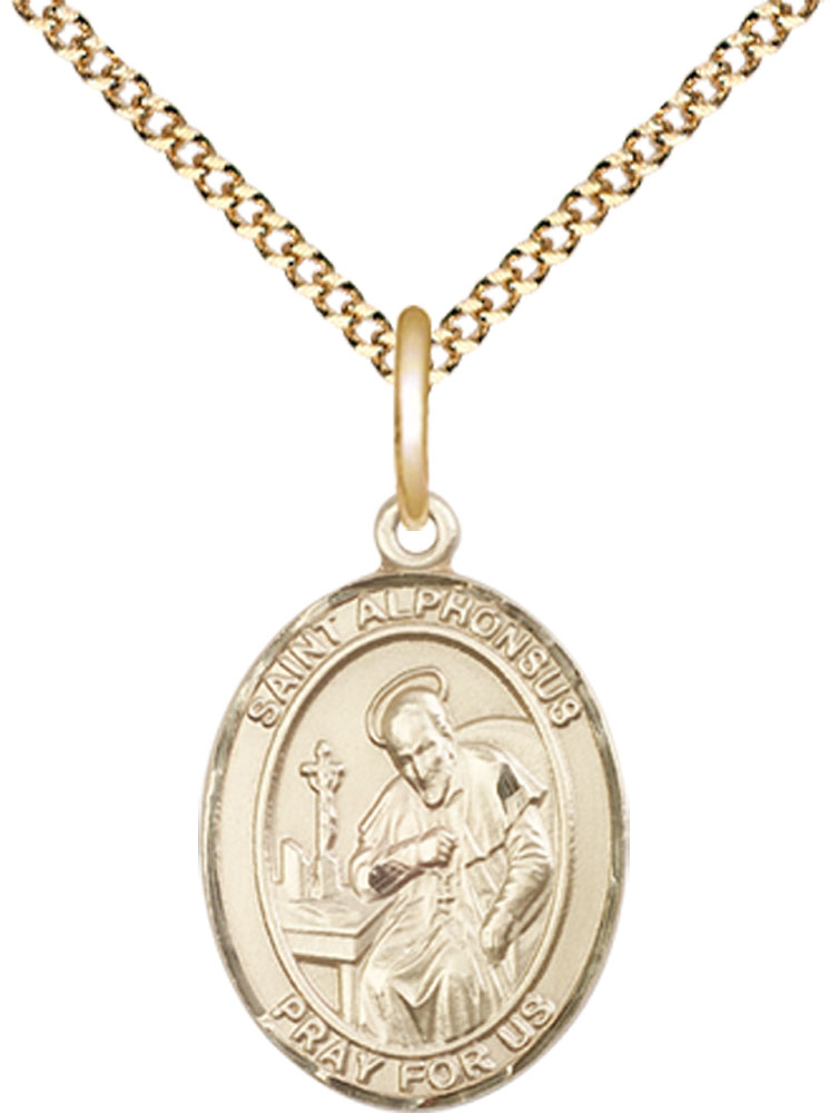 14kt Gold Filled Saint Alphonsus Pendant on a 18 inch Gold Plate Light Curb chain