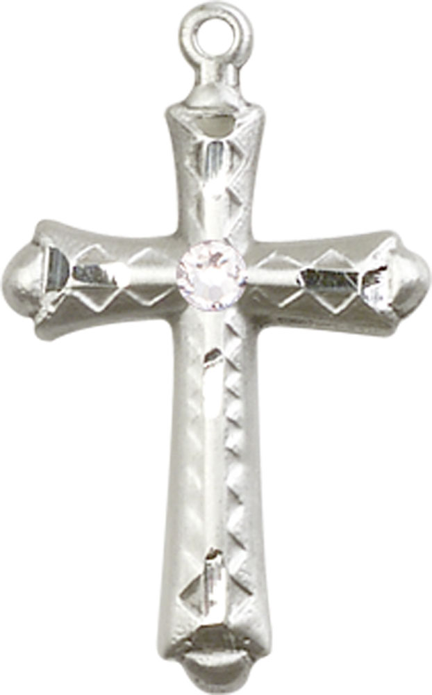 Sterling Silver Cross Medal with a 3mm Crystal Swarovski stone