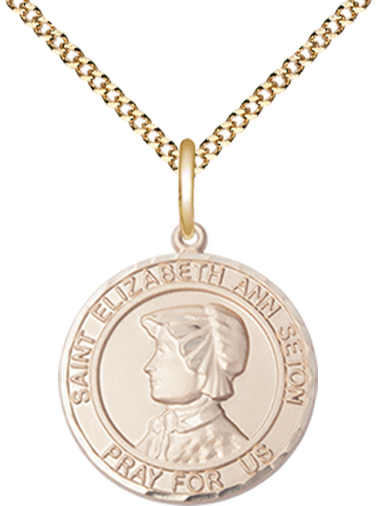 14kt Gold Filled Saint Elizabeth Ann Seton Pendant on a 18 inch Gold Plate Light Curb chain