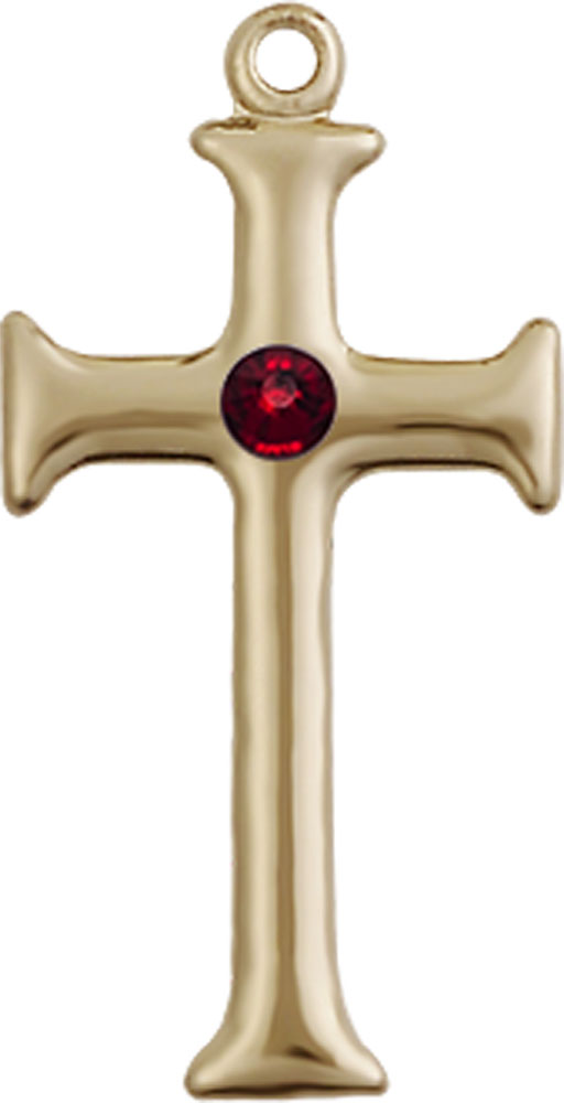 14kt Gold Filled Cross Medal with a 3mm Garnet Swarovski stone