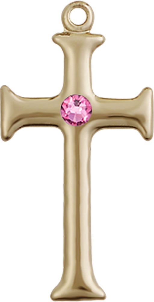 14kt Gold Filled Cross Medal with a 3mm Rose Swarovski stone