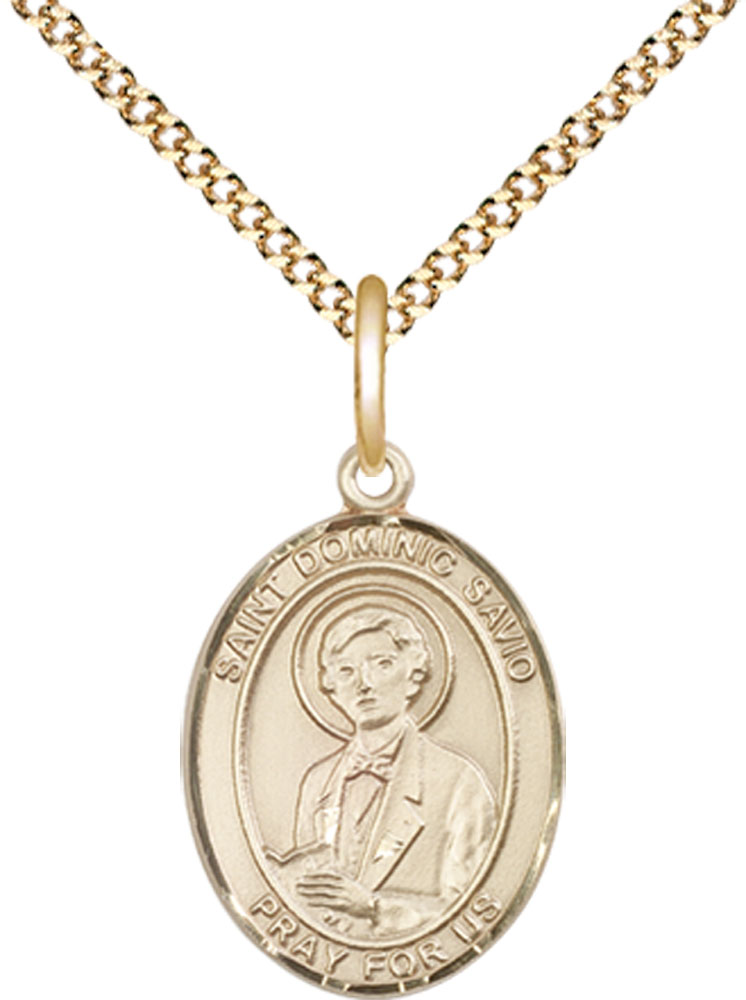 14kt Gold Filled Saint Dominic Savio Pendant on a 18 inch Gold Plate Light Curb chain