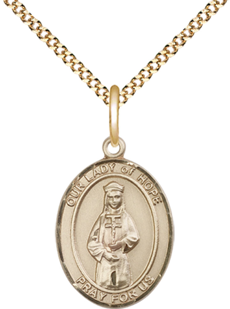 14kt Gold Filled Our Lady of Hope Pendant on a 18 inch Gold Plate Light Curb chain