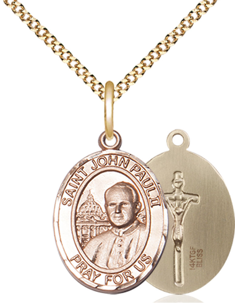 14kt Gold Filled Saint John Paul II Pendant on a 18 inch Gold Plate Light Curb chain