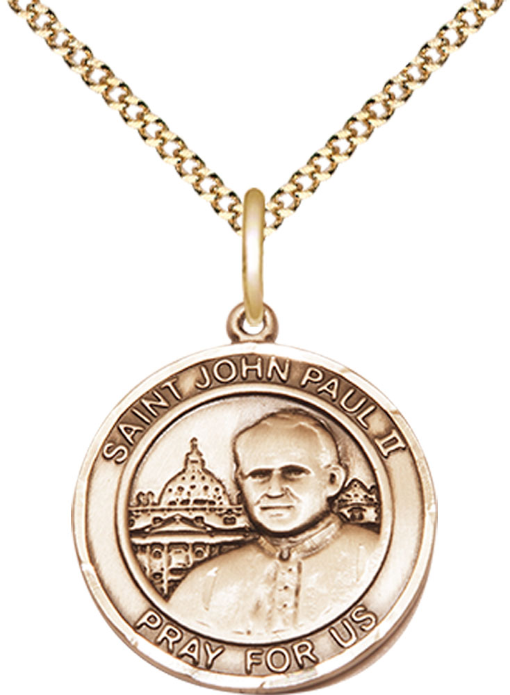 14kt Gold Filled Saint John Paul II Pendant on a 18 inch Gold Plate Light Curb chain