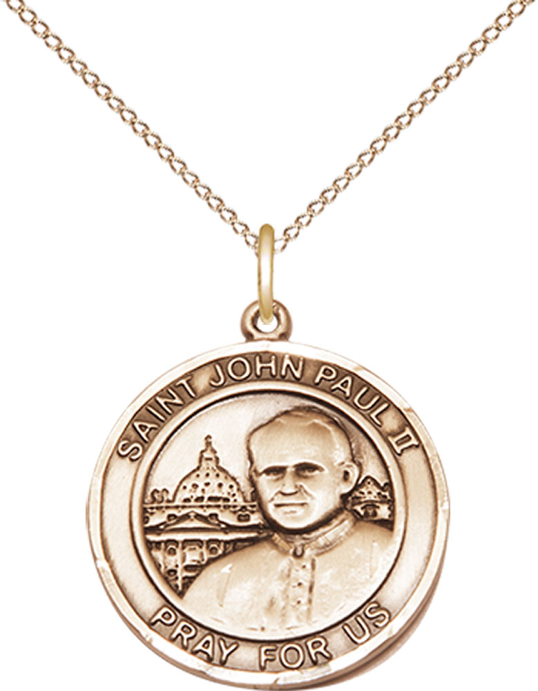 14kt Gold Filled Saint John Paul II Pendant on a 18 inch Gold Filled Light Curb chain