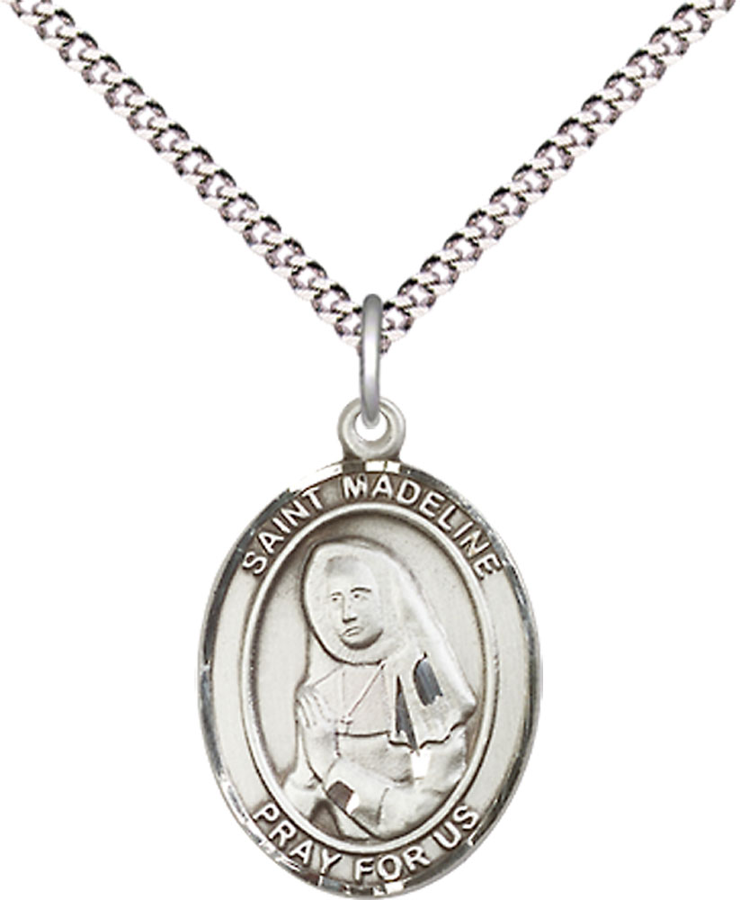 Sterling Silver Saint Madeline Sophie Barat Pendant on a 18 inch Light Rhodium Light Curb chain