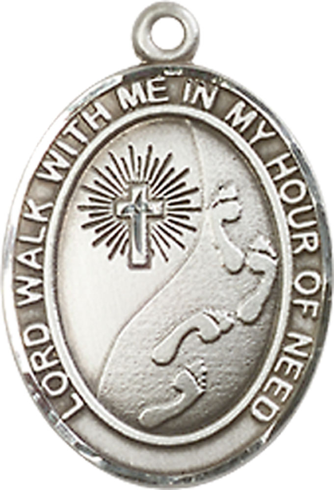 Sterling Silver Footprints Cross Medal