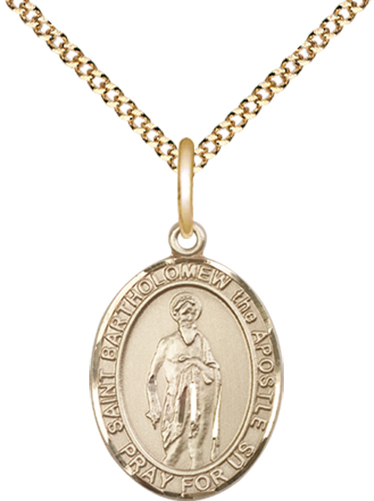 14kt Gold Filled Saint Bartholomew the Apostle Pendant on a 18 inch Gold Plate Light Curb chain