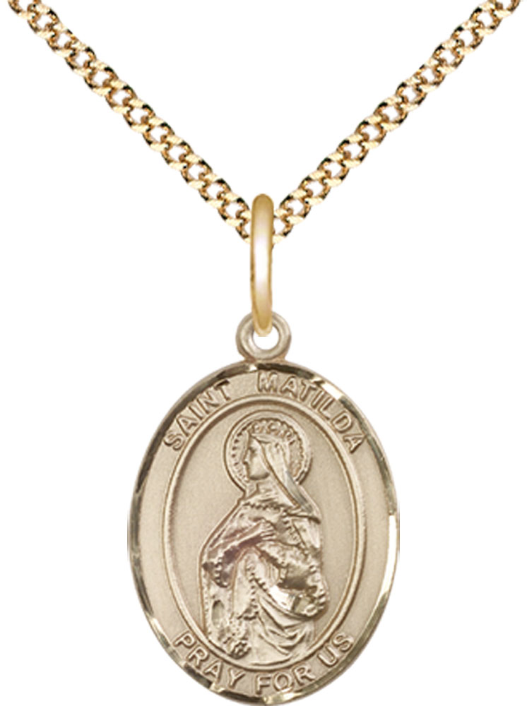 14kt Gold Filled Saint Matilda Pendant on a 18 inch Gold Plate Light Curb chain