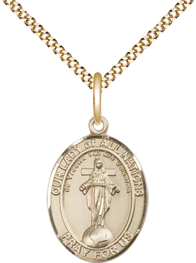 14kt Gold Filled Our Lady of All Nations Pendant on a 18 inch Gold Plate Light Curb chain