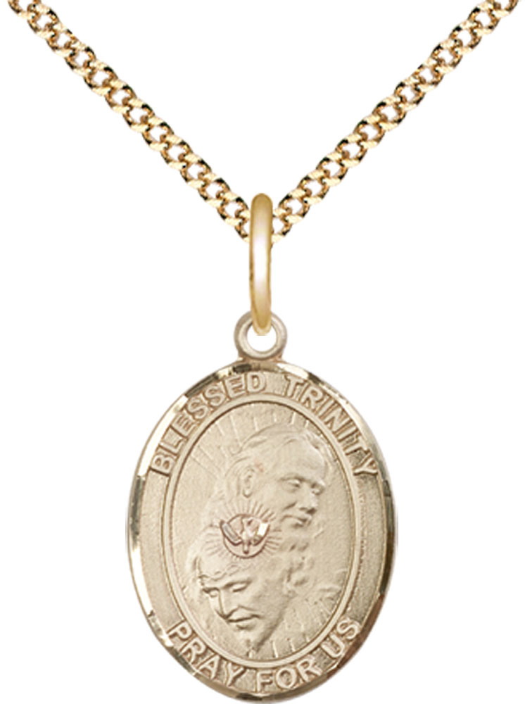 14kt Gold Filled Blessed Trinity Pendant on a 18 inch Gold Plate Light Curb chain