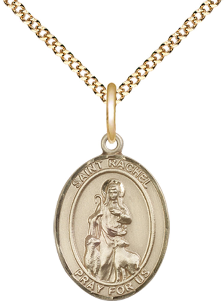 14kt Gold Filled Saint Rachel Pendant on a 18 inch Gold Plate Light Curb chain