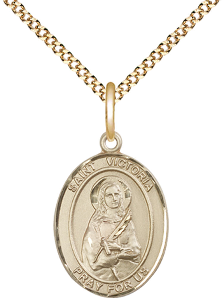 14kt Gold Filled Saint Victoria Pendant on a 18 inch Gold Plate Light Curb chain