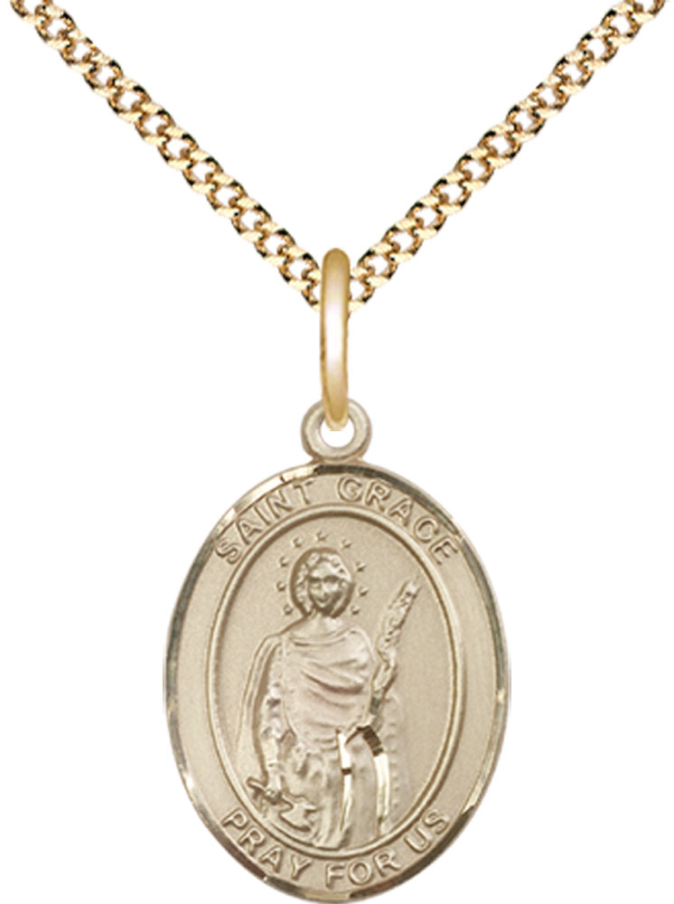 14kt Gold Filled Saint Grace Pendant on a 18 inch Gold Plate Light Curb chain