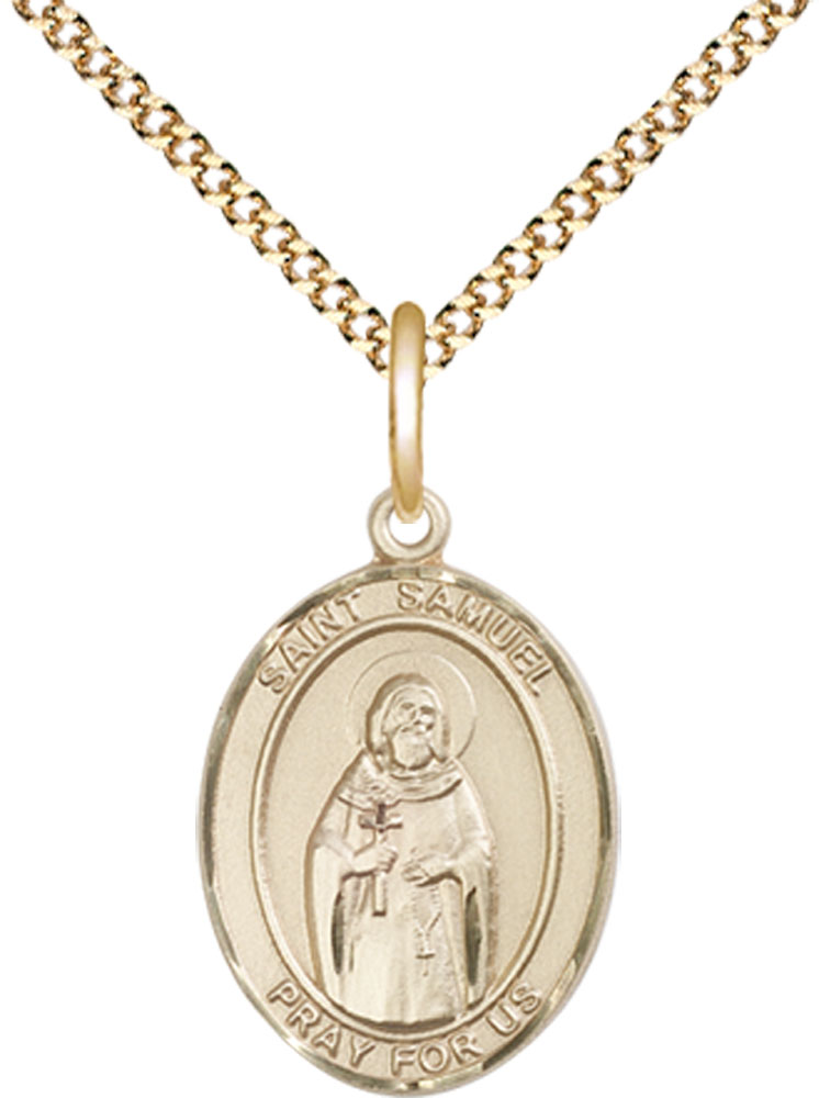 14kt Gold Filled Saint Samuel Pendant on a 18 inch Gold Plate Light Curb chain