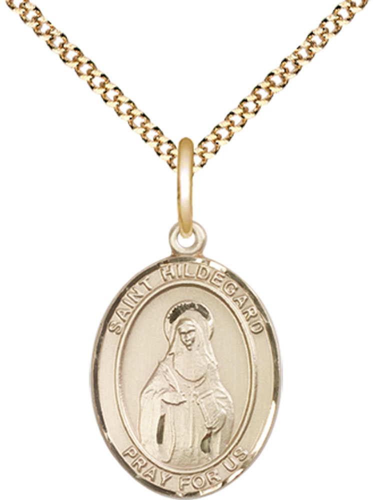 14kt Gold Filled Saint Hildegard von Bingen Pendant on a 18 inch Gold Plate Light Curb chain