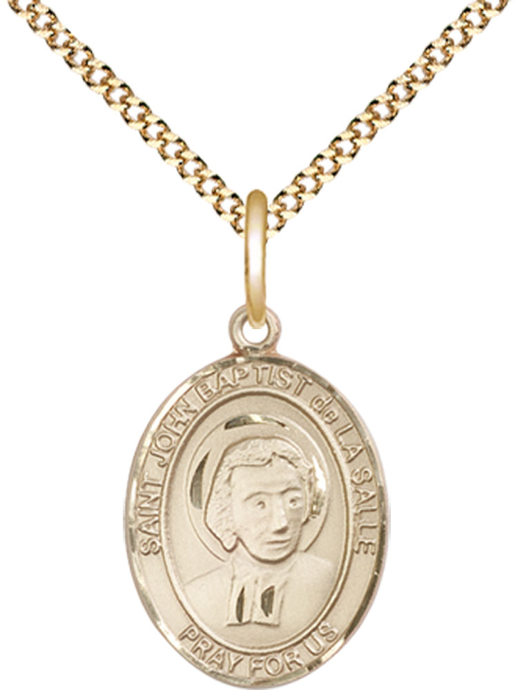 14kt Gold Filled Saint John Baptist de la Salle Pendant on a 18 inch Gold Plate Light Curb chain