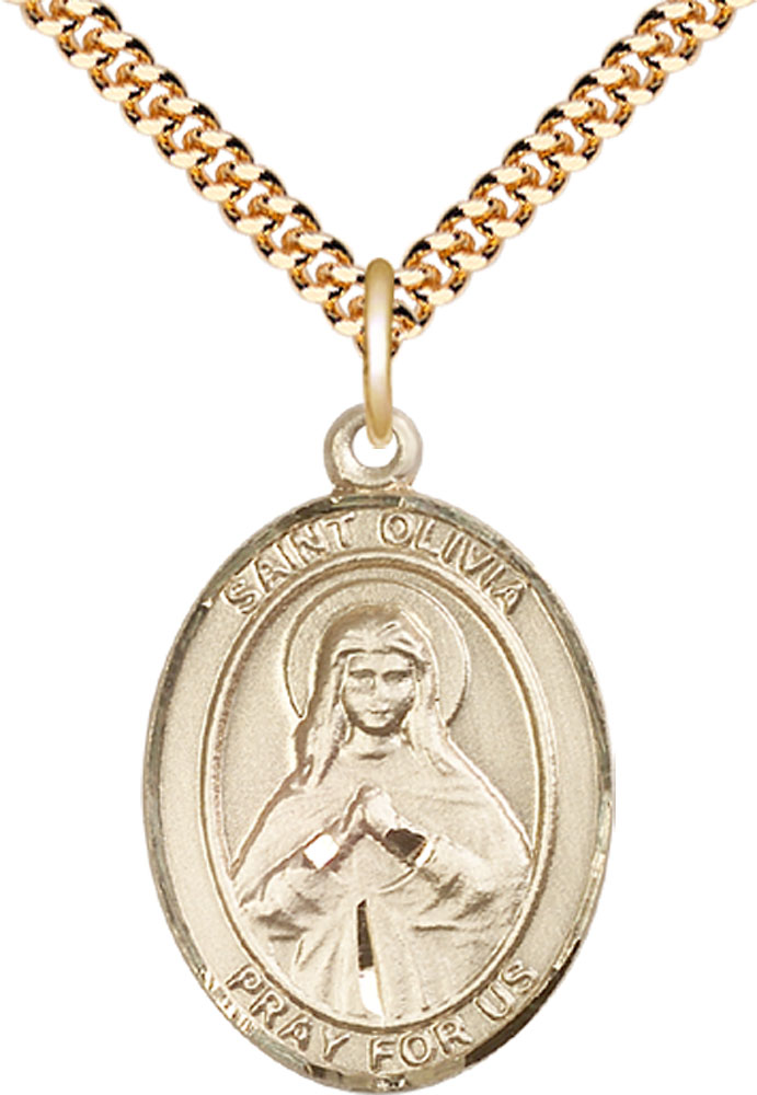 14kt Gold Filled Saint Olivia Pendant on a 24 inch Gold Plate Heavy Curb chain