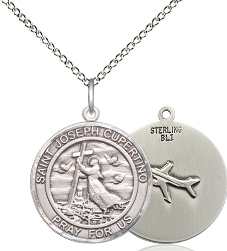 Sterling Silver Saint Joseph of Cupertino Pendant on a 18 inch Sterling Silver Light Curb chain