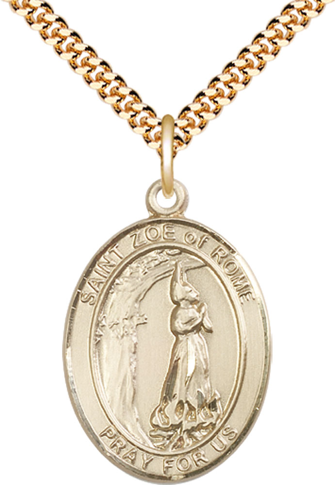 14kt Gold Filled Saint Zoe of Rome Pendant on a 24 inch Gold Plate Heavy Curb chain