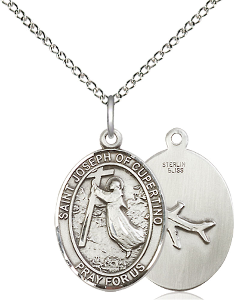 Sterling Silver Saint Joseph of Cupertino Pendant on a 18 inch Sterling Silver Light Curb chain