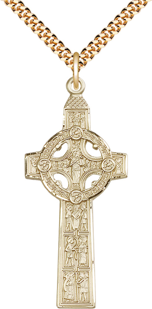 14kt Gold Filled Scriptures Cross Pendant on a 24 inch Gold Plate Heavy Curb chain
