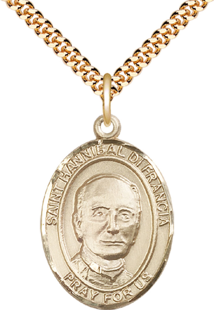 14kt Gold Filled Saint Hannibal Pendant on a 24 inch Gold Plate Heavy Curb chain