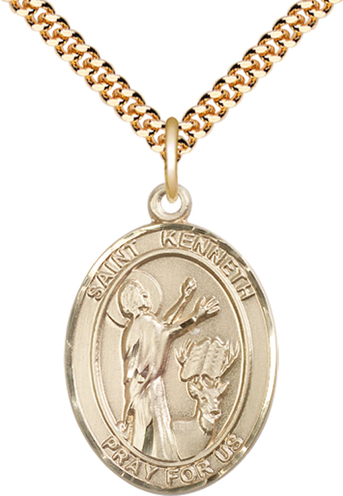14kt Gold Filled Saint Kenneth Pendant on a 24 inch Gold Plate Heavy Curb chain