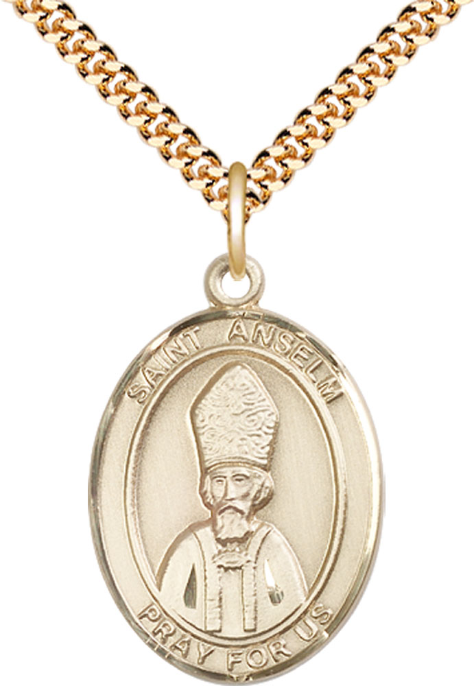14kt Gold Filled Saint Anselm of Canterbury Pendant on a 24 inch Gold Plate Heavy Curb chain