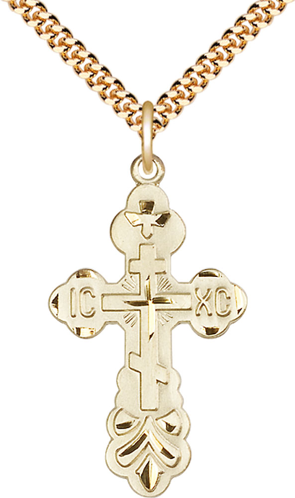 14kt Gold Filled Cross Pendant on a 24 inch Gold Plate Heavy Curb chain
