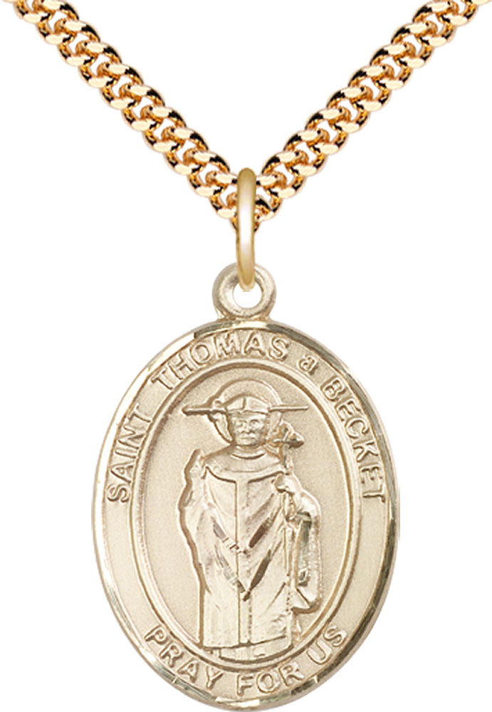 14kt Gold Filled Saint Thomas A Becket Pendant on a 24 inch Gold Plate Heavy Curb chain