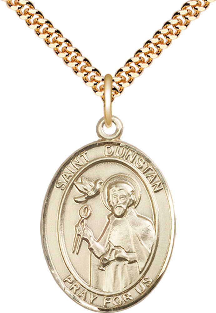 14kt Gold Filled Saint Dunstan Pendant on a 24 inch Gold Plate Heavy Curb chain