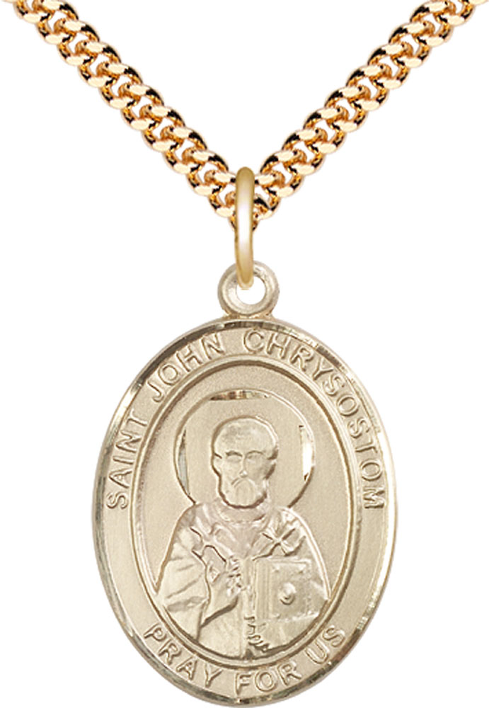 14kt Gold Filled Saint John Chrysostom Pendant on a 24 inch Gold Plate Heavy Curb chain