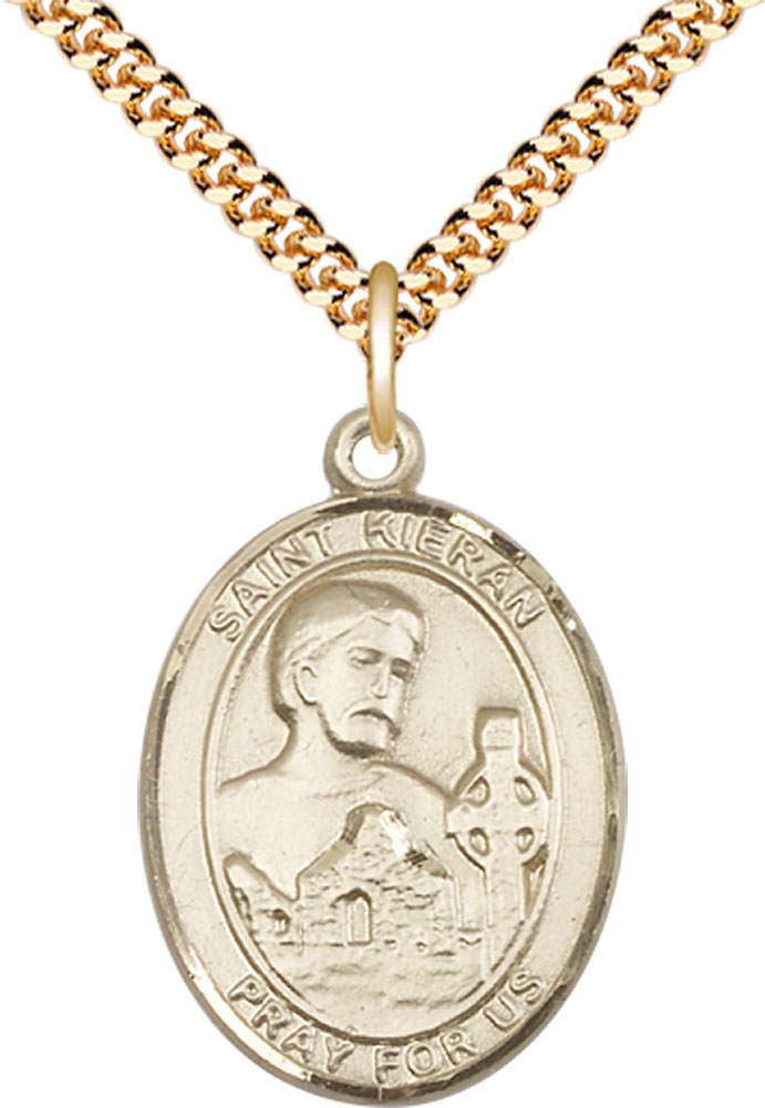 14kt Gold Filled Saint Kieran Pendant on a 24 inch Gold Plate Heavy Curb chain