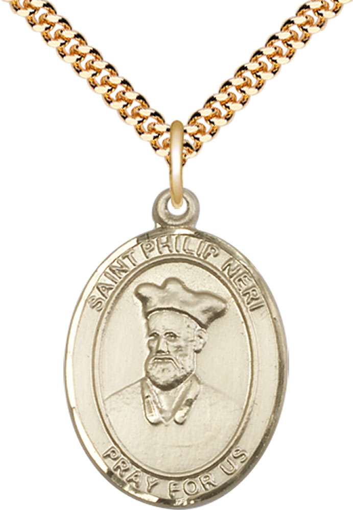 14kt Gold Filled Saint Philip Neri Pendant on a 24 inch Gold Plate Heavy Curb chain