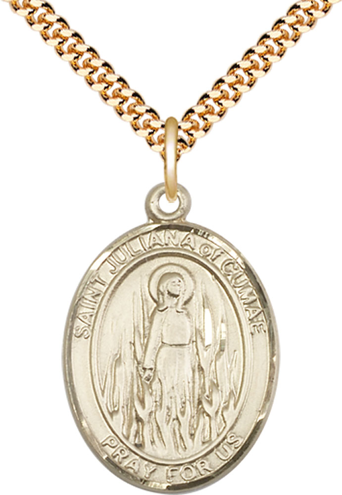 14kt Gold Filled Saint Juliana Pendant on a 24 inch Gold Plate Heavy Curb chain