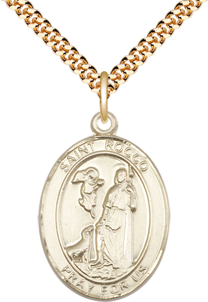 14kt Gold Filled Saint Rocco Pendant on a 24 inch Gold Plate Heavy Curb chain