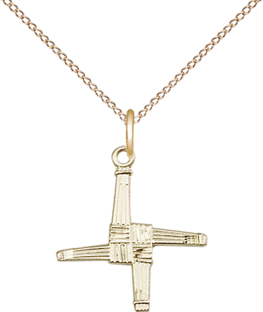 14kt Gold Filled Saint Brigid Cross Pendant on a 18 inch Gold Filled Light Curb chain
