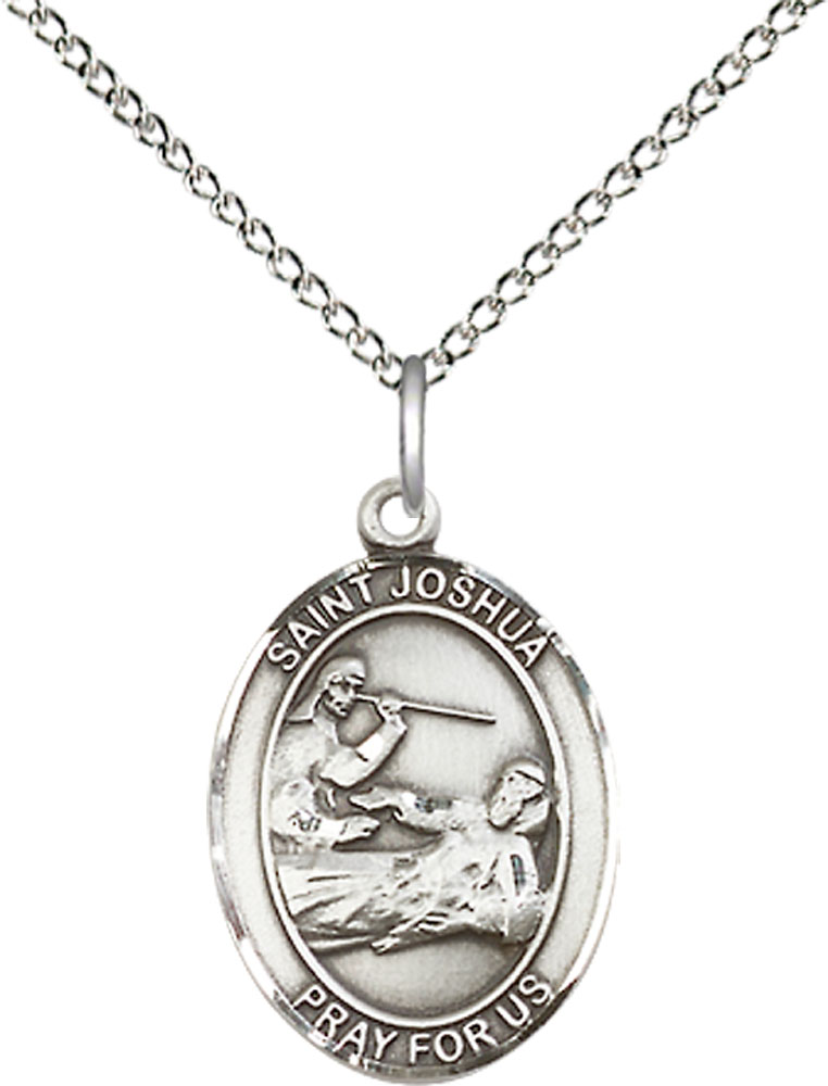 Sterling Silver Saint Joshua Pendant on a 18 inch Sterling Silver Light Curb chain