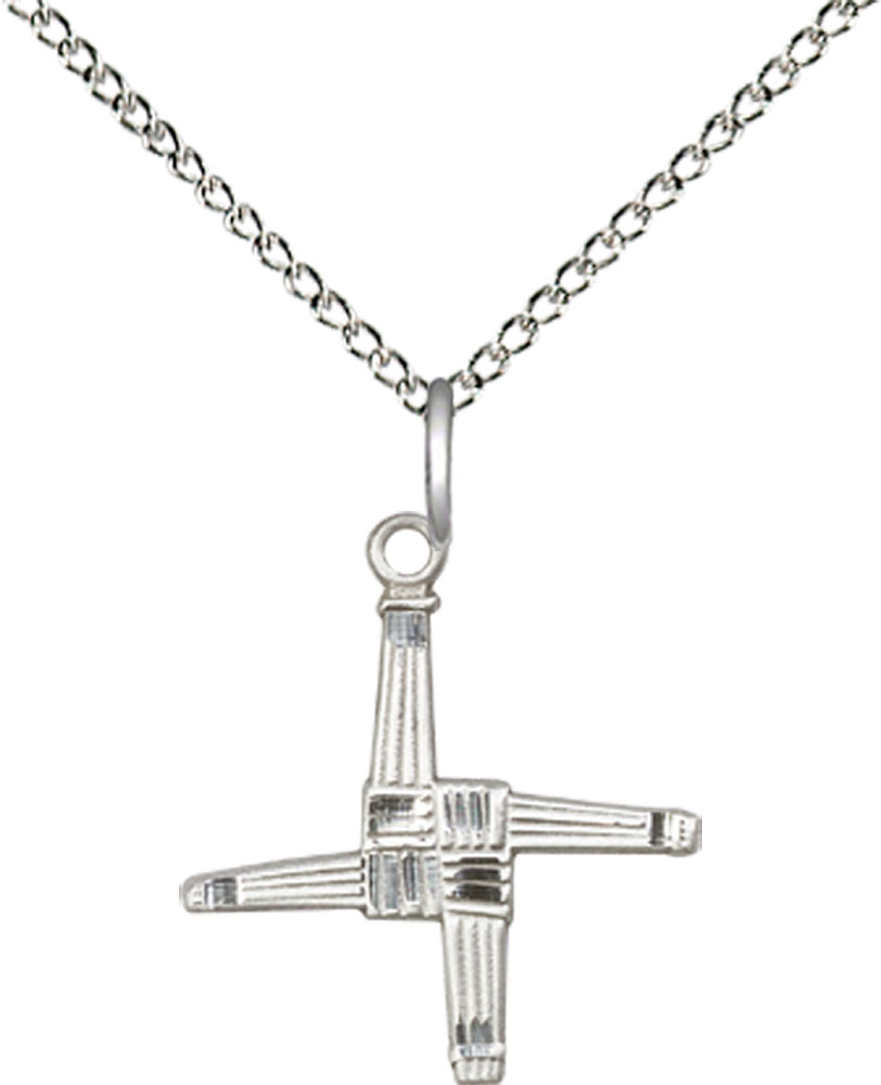 Sterling Silver Saint Brigid Cross Pendant on a 18 inch Sterling Silver Light Curb chain