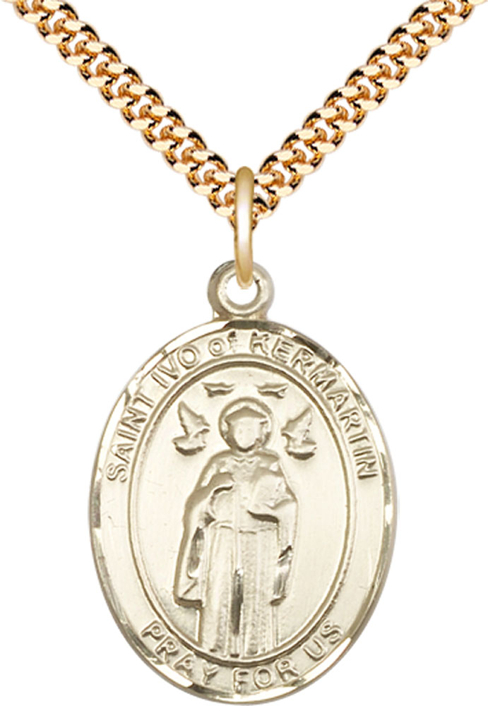 14kt Gold Filled Saint Ivo Pendant on a 24 inch Gold Plate Heavy Curb chain