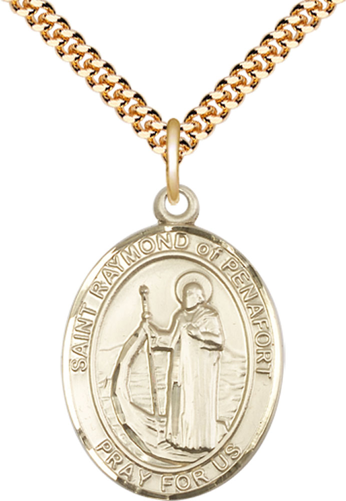 14kt Gold Filled Saint Raymond of Penafort Pendant on a 24 inch Gold Plate Heavy Curb chain