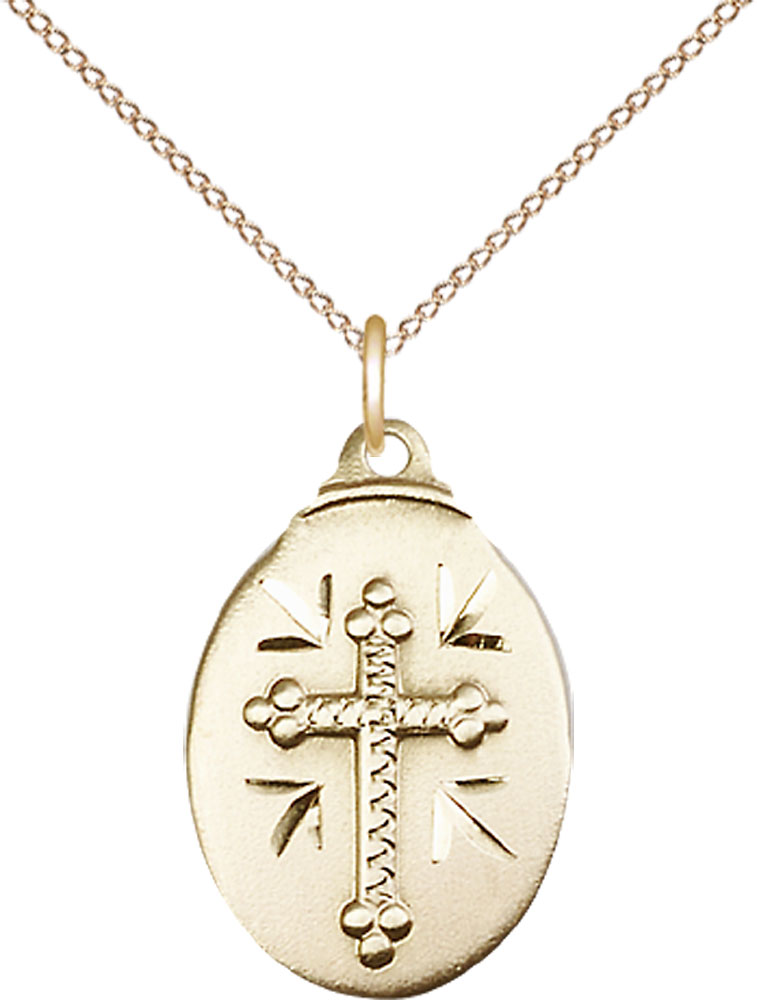 14kt Gold Filled Cross Pendant on a 18 inch Gold Filled Light Curb chain