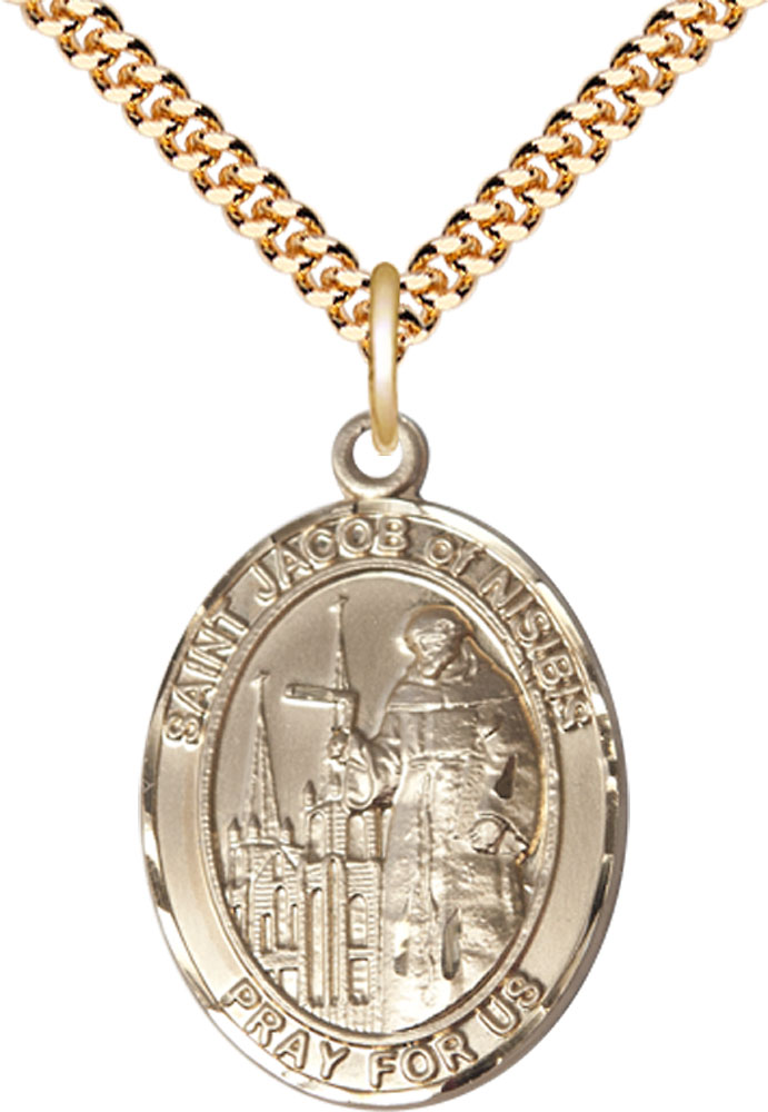 14kt Gold Filled Saint Jacob of Nisibis Pendant on a 24 inch Gold Plate Heavy Curb chain